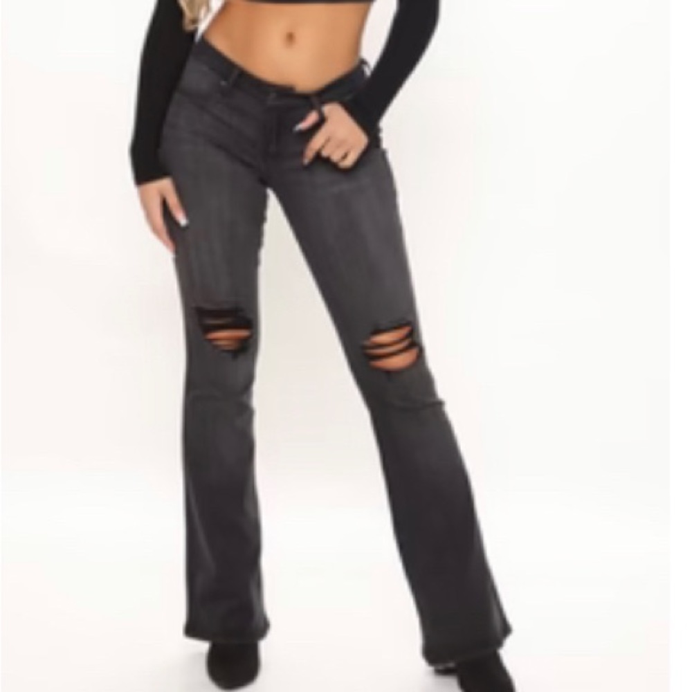 Low-rise black flared jeans